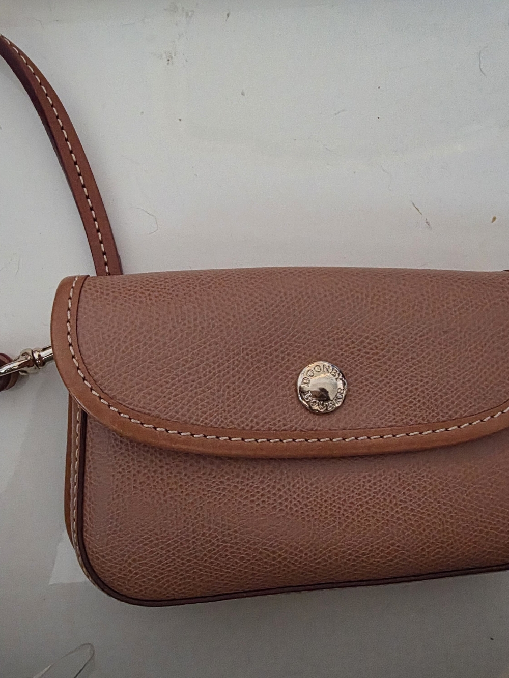 Dooney & Bourke Tan Pebbled Leather Wristlet with Logo Snap